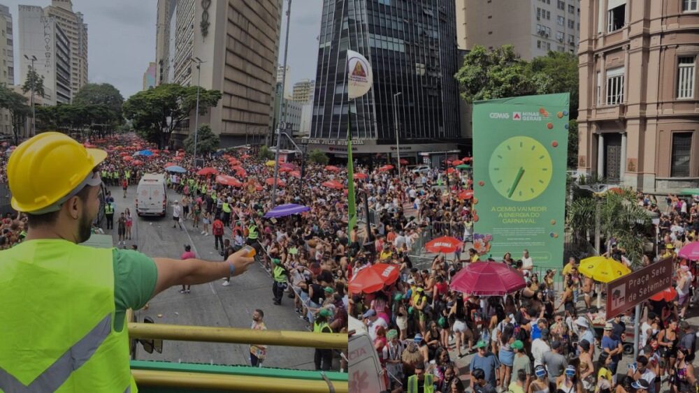 Energizômetro da CEMIG visto acima do público no Carnaval de Belo Horizonte